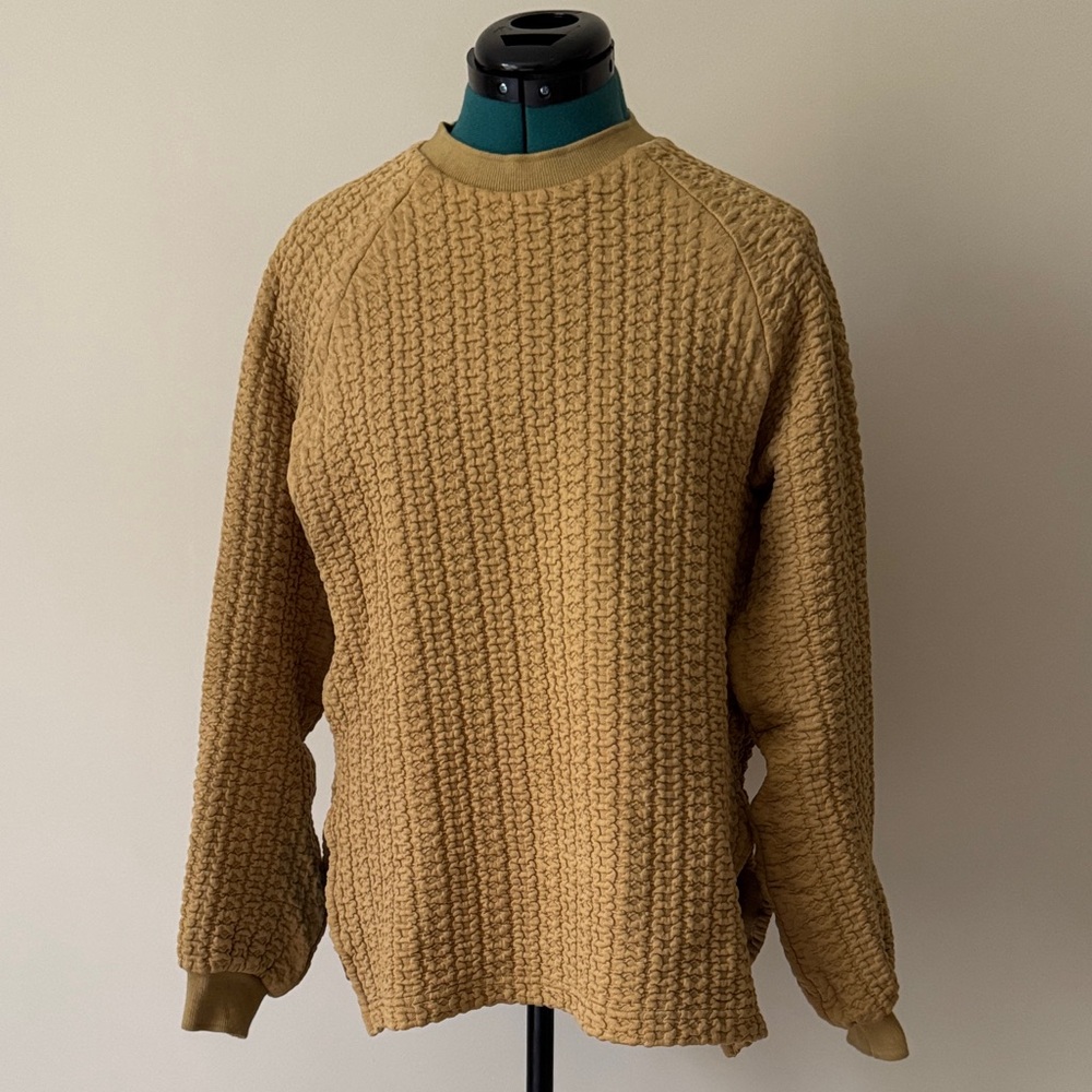Wray | 100% Pima Cotton Crewneck Cable Pullover Sweatshirt in Yellow | Size S
